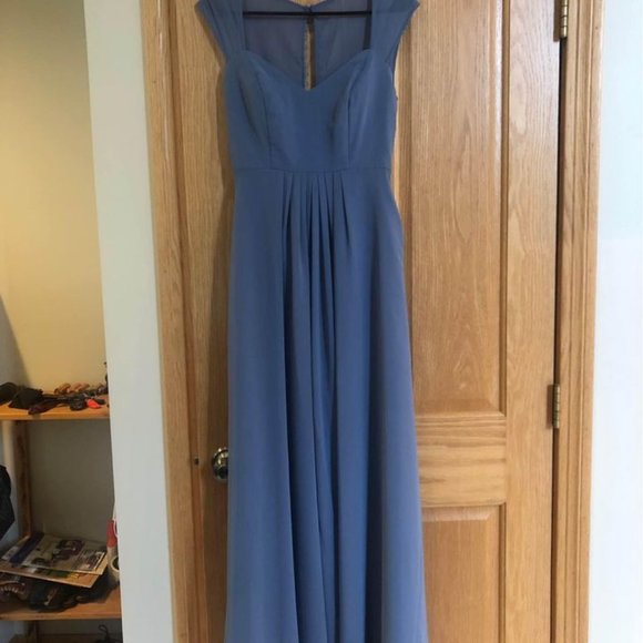 Bill Levkoff Dusty Blue Bridesmaid Dress Size 6 - Picture 2 of 6